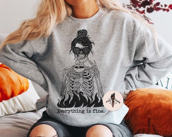 Everything is fine Coffee Skeleton Pullover, everything is fine skeleton sweatshirt, dead inside but everything is fine sweatshirt