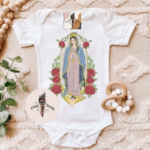 Virgin Mary baby gift, Virgin Mary Guadalupe bodysuit, Mystical Mary baby bodysuit, Virgin Mary bodysuit, Guadalupe baby