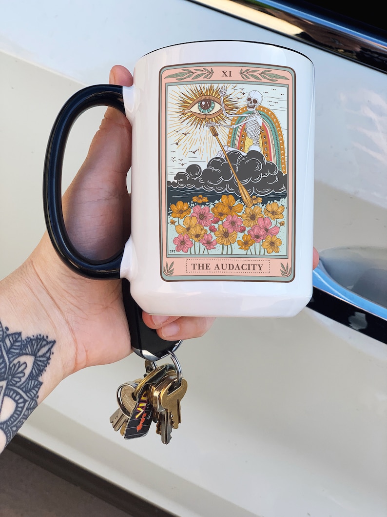 Audacity Tarot Card Mug, Occult skeleton tarot card Coffee mug, The audacity Tarot mug, witchy mug, witchy tarot card mug, the audacity mug image 4