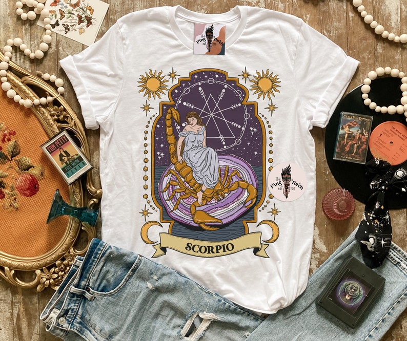 Scorpio Zodiac Tee, Scorpio tee, Zodiac scorpio bday gift, Scorpio unisex tee, scorpio original art, scorpio birthday gift, scorpio art bild 1