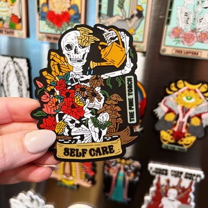 Self Care Skeleton PVC soft rubber 3D magnet, floral skeleton refrigerator magnet, blooming floral skeleton moths refrigerator 3D magnet