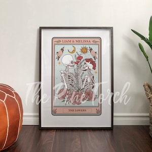 Impresión enmarcada personalizada del Tarot de los Amantes, cartel de la carta del Tarot del Esqueleto de los Amantes, impresión del Tarot de los Amantes del Esqueleto, impresión del tarot de los Amantes, cartel del tarot
