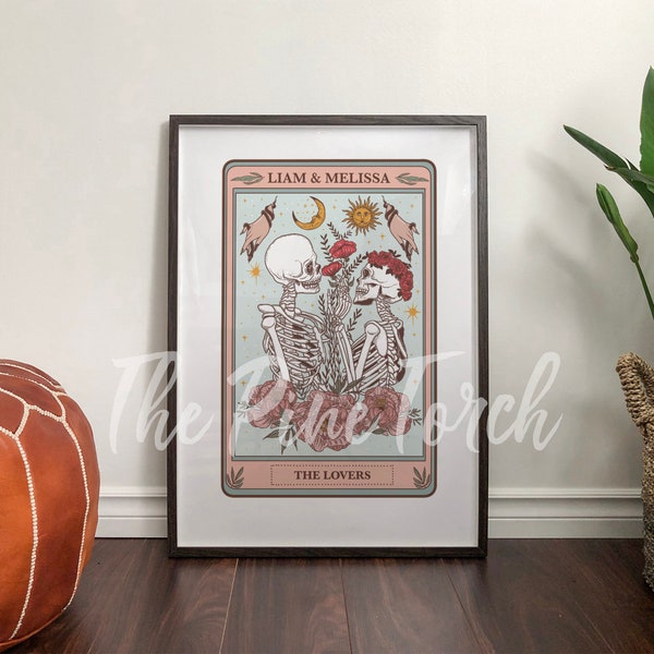 Personalized Lovers Tarot framed print, The Lovers Skeleton Tarot Card poster, Skeleton Lovers Tarot print, Lovers tarot print, tarot poster