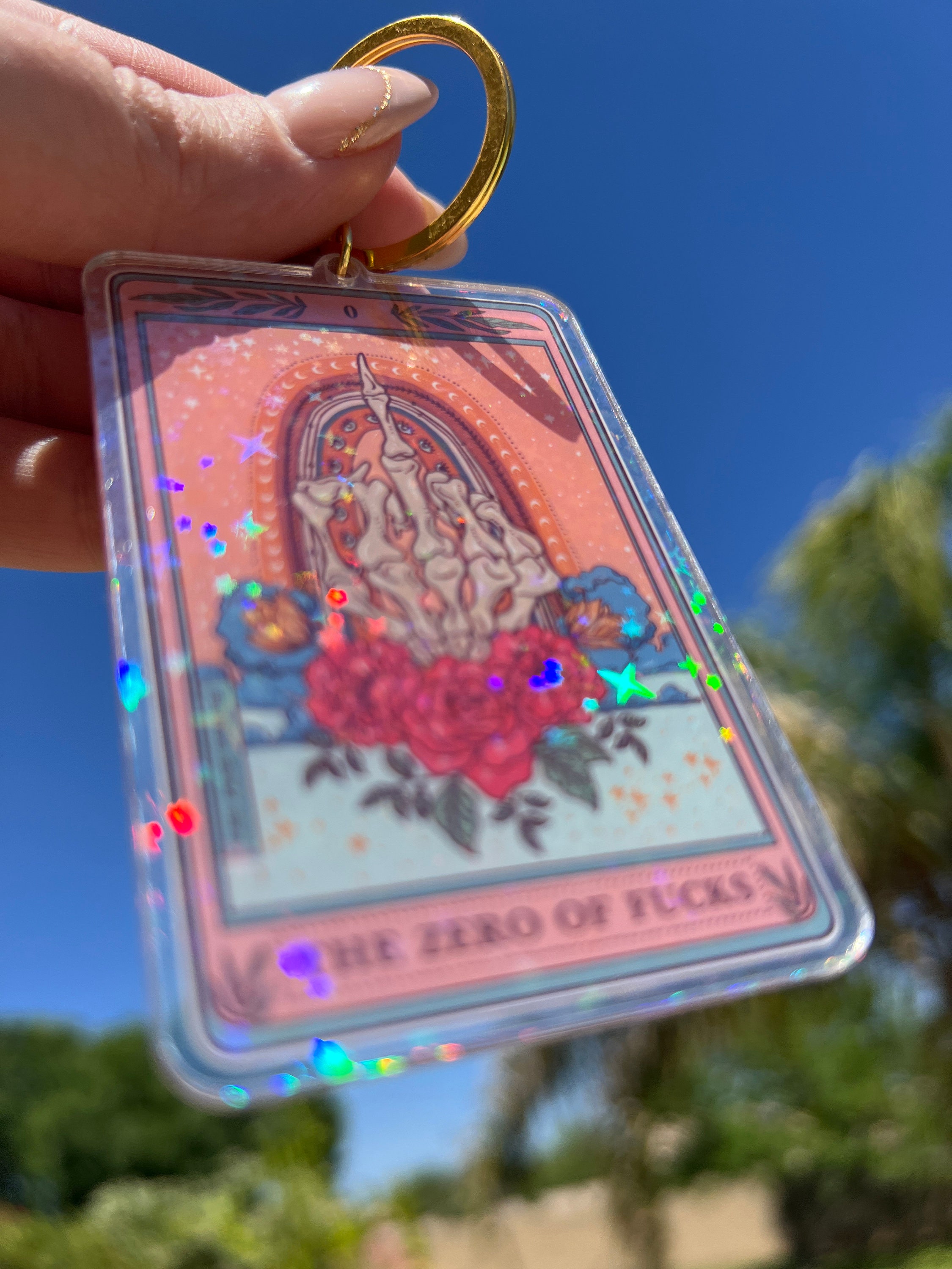 The Zero of Fs Tarot Card Holographic Keychain, Funny Skeleton Tarot Card keychain, Tarot Card Gift, Acrylic Tarot Keychain, Tarot Keychain