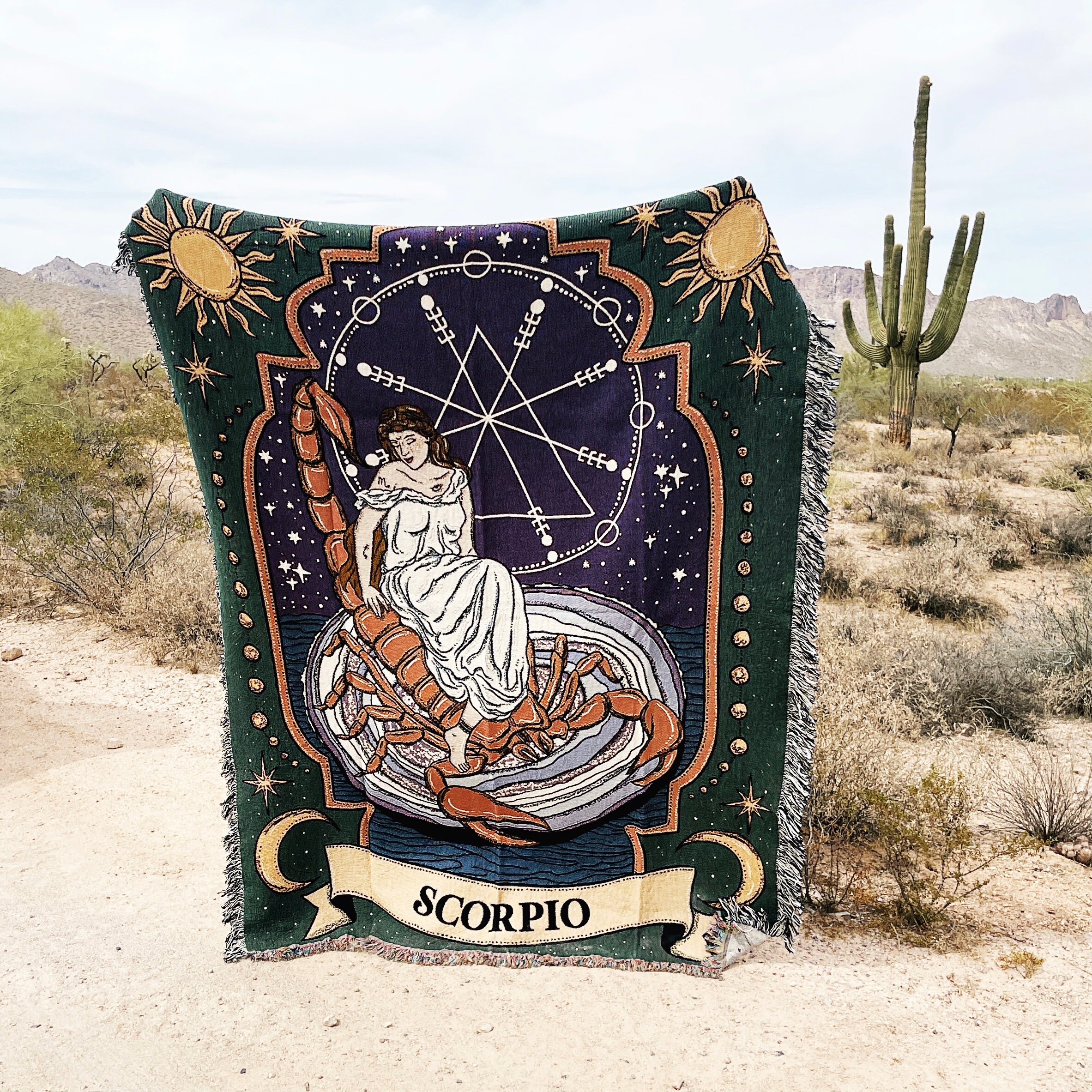 Scorpio Zodiac Woven Fringe Blanket, Scorpio Tapestry Blanket, Zodiac ...