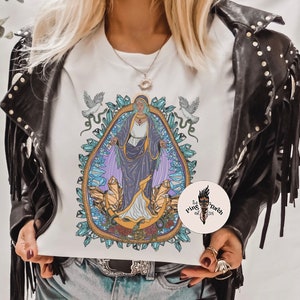 Virgin Mary Lady of guadalupe Shirt, Virgin Mary crystals snake shirt, modern Virgin Mary shirt, mystical Virgin Mary shirt, Virgin Mary art