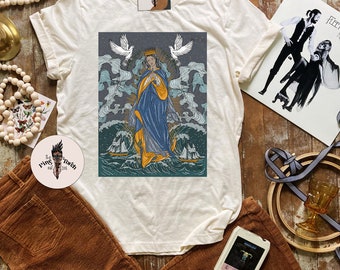 Mary Star of the Sea Shirt, Virgin Mary Stella Maris shirt, modern Virgin Mary Star of Sea shirt, mystical Virgin Mary shirt