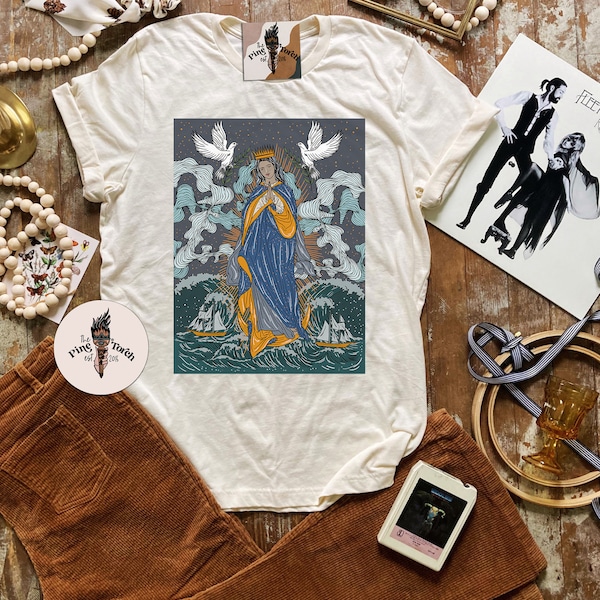 Mary Star of the Sea Shirt, Virgin Mary Stella Maris shirt, modern Virgin Mary Star of Sea shirt, mystical Virgin Mary shirt