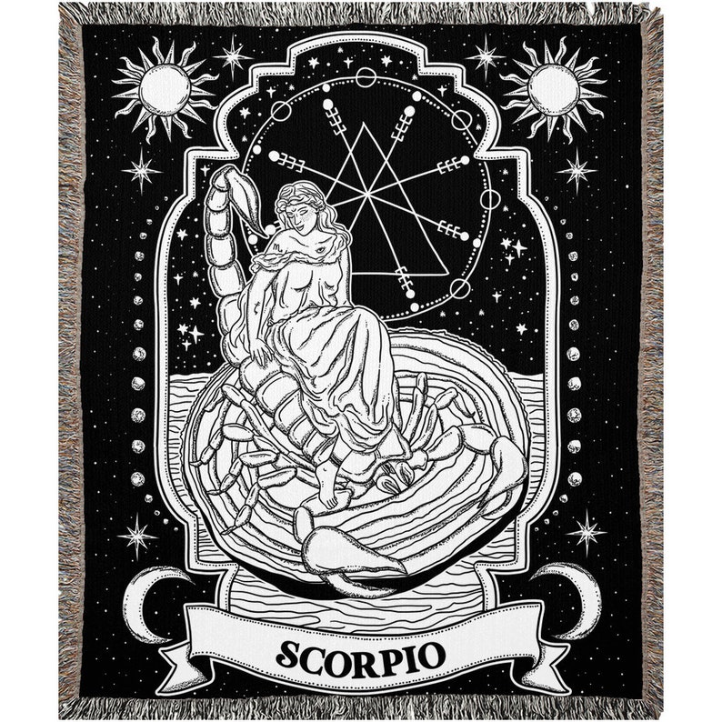 Scorpio Zodiac Woven Fringe Blanket, scorpio tapestry blanket, zodiac blanket, zodiac woven fringe blanket, zodiac gift, Scorpio gift, image 2