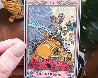 The Gardener Tarot Card Holographic Sticker, plant lover gardener sticker, houseplant gardener Sticker Water bottle laptop phone sticker