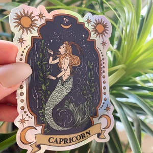 Capricorn Zodiac Holographic Sticker, Capricorn Zodiac sticker, Waterproof Tarot Card Sticker, Water bottle, laptop, phone stickers