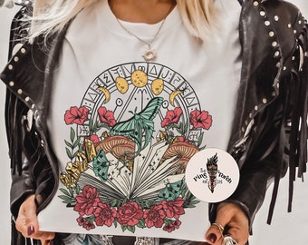 Witchy book shirt, mystical moth book shirt, reader librarian witchy shirt, witchy librarian shirt, mystical book reader shirt, the book