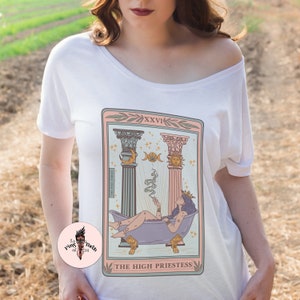 The High Priestess Slouchy Tarot Card Shirt, Priestess Tarot Card off the shoulder Tee, High Priestess tarot, Tarot high priestess shirt