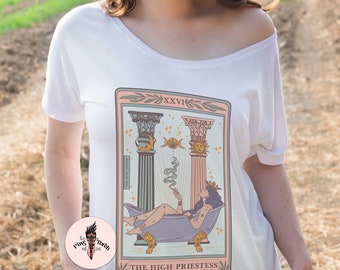 The High Priestess Slouchy Tarot Card Shirt, Priestess Tarot Card off the shoulder Tee, High Priestess tarot, Tarot high priestess shirt