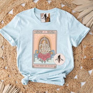 The Zero of Fucks Tarot Card Shirt, Skeleton swear finger Tarot Card Tee, skeleton hand tarot shirts, middle finger tarot shirt image 6