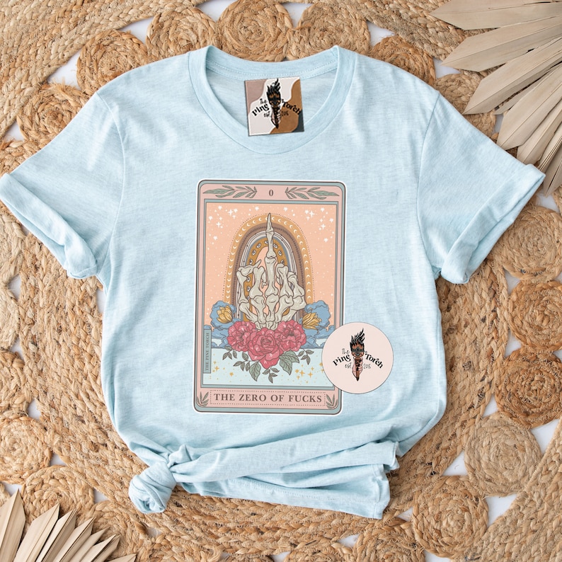 The Zero of Fucks Tarot Card Shirt, Skeleton swear finger Tarot Card Tee, skeleton hand tarot shirts, middle finger tarot shirt image 6