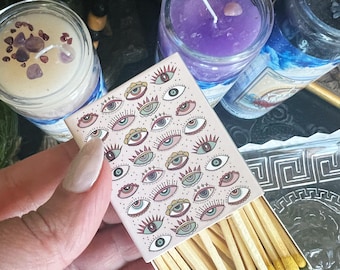 Evil Eyes Matchbook, retro eye pattern matches, collectors art matches, bespoke collectors matchbook, unique matchbook