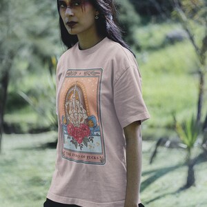 The Zero of Fucks Tarot Card Shirt, Skeleton swear finger Tarot Card Tee, skeleton hand tarot shirts, middle finger tarot shirt image 5