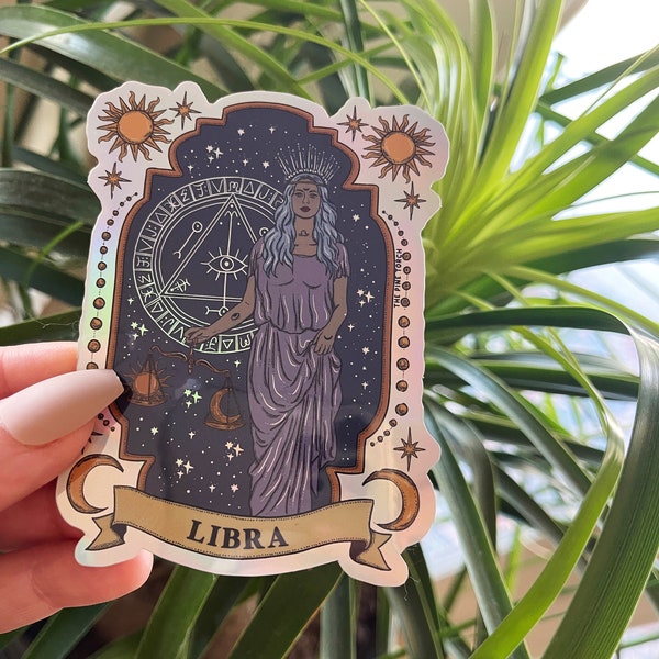 Libra Zodiac Holographic Sticker, Libra Zodiac sticker, Waterproof Tarot Card Sticker, Water bottle, laptop, phone stickers