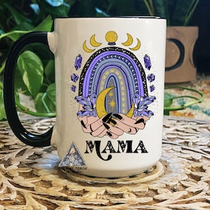 Witchy Rainbow Mama Mug, Gothic Moon Mama Mug, Mystical Moon crystals mug, Occult moon theme Tarot mug, witchy mug