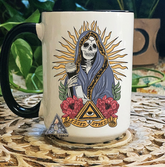 Virgin Mary Skeleton Coffee Mug, Dead Inside Virgin Mary Mug, Coffee Skeleton Mug, Dead Inside Skeleton Mug, Blessed Coffee Mug