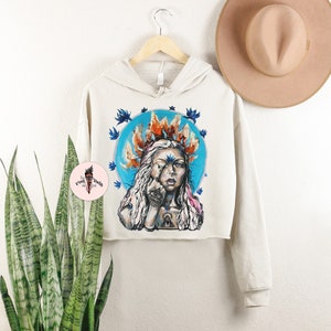 Goddess Crop Hoodie, goddess in flames crop hoodie, edgy goddess sweatshirt, fire goddess edgy crop sweatshirt