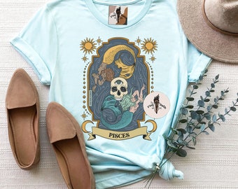 Pisces Zodiac Tee, Pisces gift, Zodiac Pisces shirt, pisces birthday gift, pisces artwork, pisces birthday gift, mystical mermaid tee