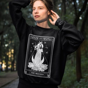 The Mother Tarot Card Pullover, Mother Tarot Card coffee theme crewneck pullover, witchy mother tarot card sweatshirt