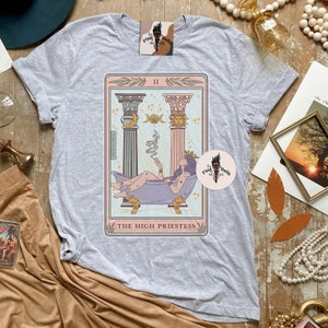 The High Priestess full color Tarot Card Shirt, Priestess Tarot Card Tee, High Priestess tarot, Tarot priestess, mystical moon shirt image 5