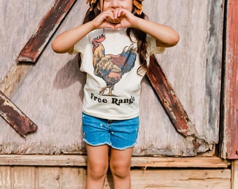 Chemise de fermier, chemise de coq, enfant croquant, enfant biologique, chemise de poulet coq, vie à la ferme, tee-shirt pour enfants coq