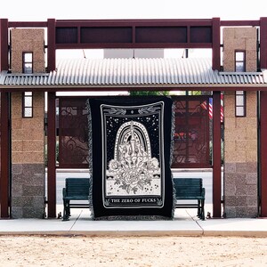 Zero of Fucks Middle Finger Tarot Card Woven Throw Blanket, skeleton Tarot Blanket Woven Throw, Tarot theme Large Throw Blanket image 2