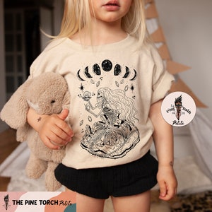 Skeleton mermaid kids tee, mermaid skeleton childrens shirt, witchy mermaid kids top mermaid skeleton moon crystals tee