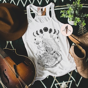 Skeleton mermaid tank, mermaid moon crystals tank top, skeleton mermaid witchy tank, mermaid tank, mermaid witchy tank