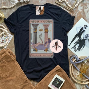 The High Priestess full color Tarot Card Shirt, Priestess Tarot Card Tee, High Priestess tarot, Tarot priestess, mystical moon shirt image 3