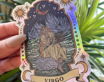 Virgo Zodiac Holographic Sticker, Virgo Zodiac sticker, Waterproof Tarot Card Sticker, Water bottle, laptop, phone stickers