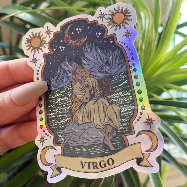 Virgo Zodiac Holographic Sticker, Virgo Zodiac sticker, Waterproof Tarot Card Sticker, Water bottle, laptop, phone stickers