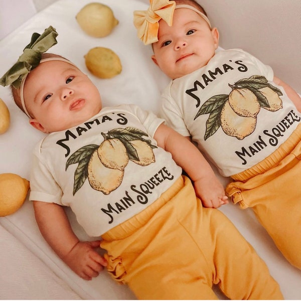 Mama's Main Squeeze Bodysuit, Freshly Squeezed baby, lemon bodysuit, lemon squeeze baby, lemon baby shirt, lemon baby shirt