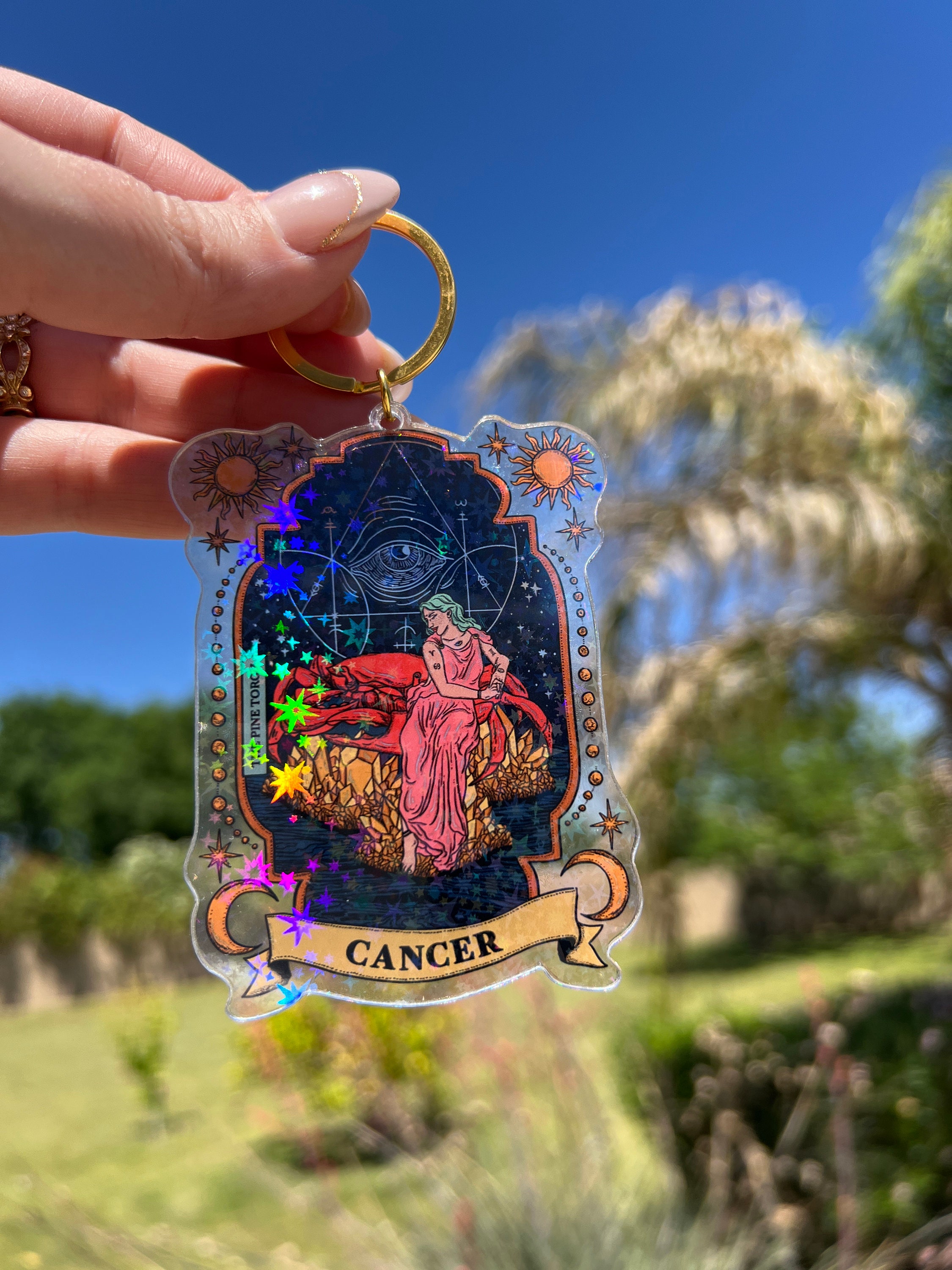 Cancer Zodiac Holographic Keychain, Witchy Zodiac Gift, Cancer Keychain ...