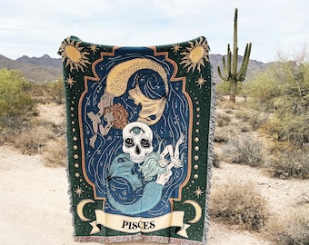 Zodiac Woven Fringe Blanket, Pisces blanket, zodiac blanket, zodiac oversized woven fringe blanket, zodiac gift, pisces gift