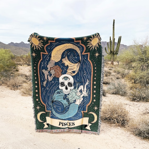 Zodiac Woven Fringe Blanket, Pisces blanket, zodiac blanket, zodiac oversized woven fringe blanket, zodiac gift, pisces gift