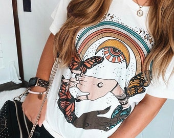 Butterfly shirt, Metamorphoses shirt, witchy hands mystical shirt, witchy rainbow shirt, mystical shirt, mystical hands shirt, awakening tee