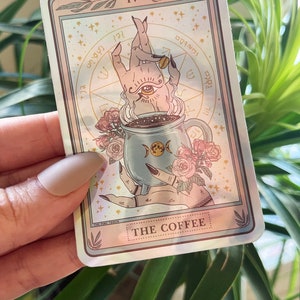 The Coffee Tarot Card Holographic Sticker, The Coffee Tarot Card sticker,Waterproof Tarot Card Sticker, Water bottle, laptop, phone stickers