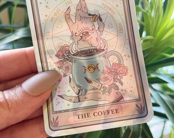 The Coffee Tarot Card Holographic Sticker, The Coffee Tarot Card sticker,Waterproof Tarot Card Sticker, Water bottle, laptop, phone stickers