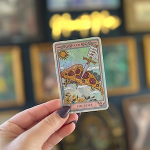 The Pizza Slice Tarot Card Holographic Sticker, Pizza Tarot Card sticker,Waterproof Tarot Card Sticker, Water bottle, laptop, phone stickers