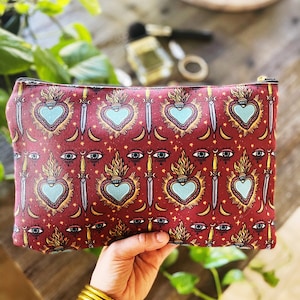 Sacred Heart Zipper Cosmetic Pouch, Sacred Heart Gothic cosmetic zipper pouch, sacred heart cosmetic case, gothic heart cosmetic zip pouch