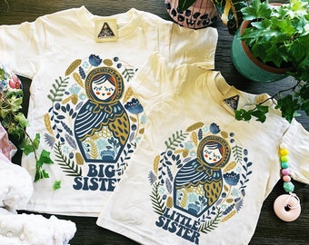 Sister Sibling Shirts, Nesting Doll Shirts, Boho Matching Sister Shirts, Boho Doll Shirts, Big Sister Shirt, Sister Announcement tees