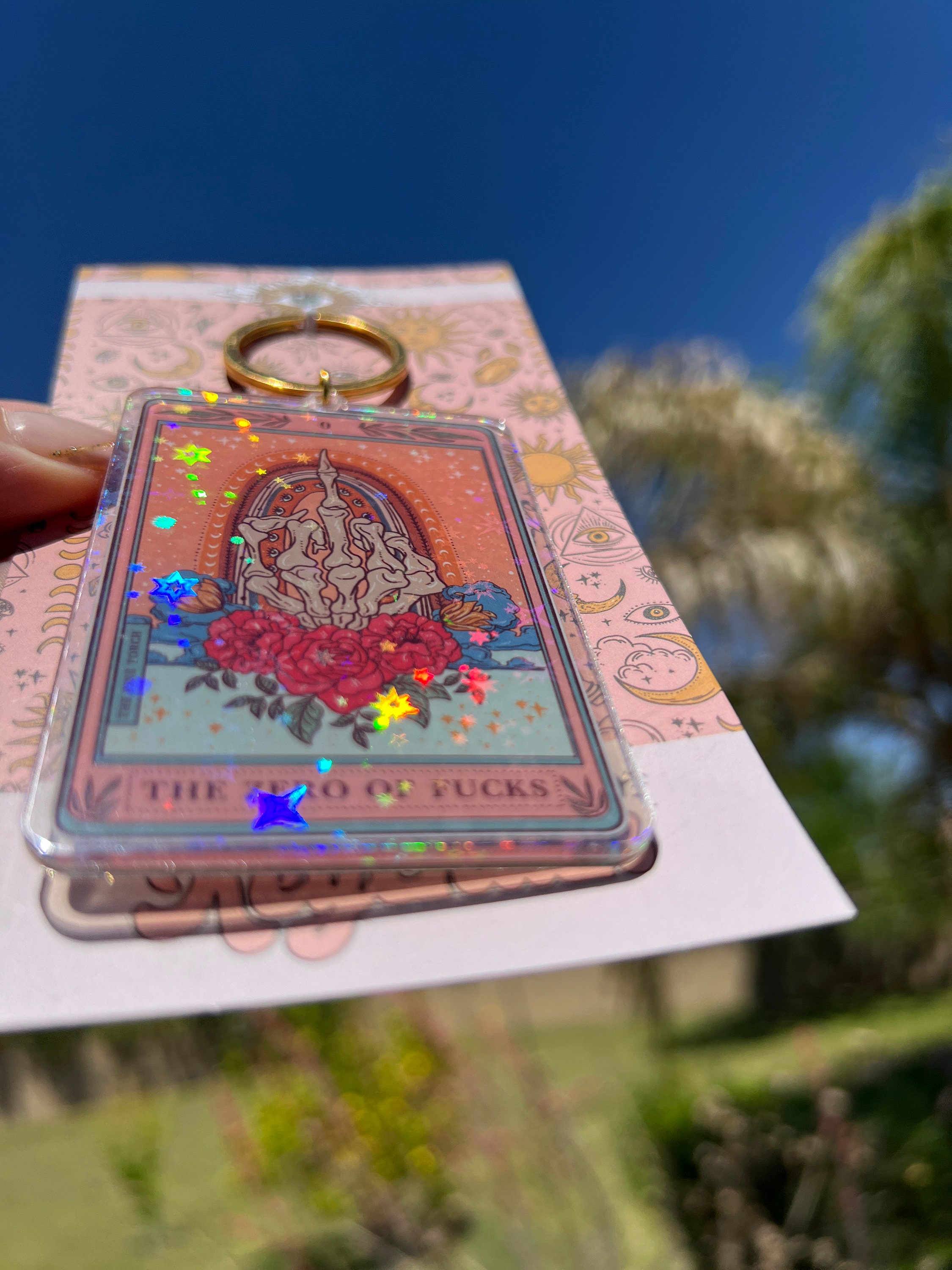 The Zero of Fs Tarot Card Holographic Keychain, Funny Skeleton Tarot Card keychain, Tarot Card Gift, Acrylic Tarot Keychain, Tarot Keychain