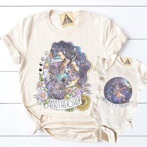 Mothership Cosmic Mother Child Mommy and Me Set, Moon Women&#39;s Shirt, Moon Child, Outer Space Shirt, Space Girl Shirt, New Mom Shirt