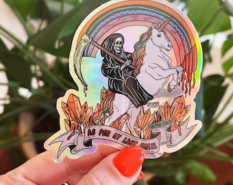 As per my last email unicorn reaper Holographic Sticker, funny work life email skeleton reaper unicorn, grim reaper sticker, edgy unicorn