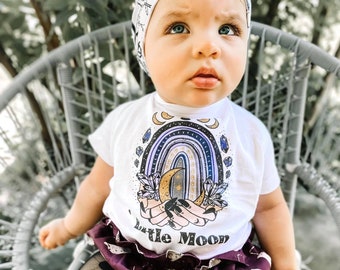 Little Moon Child, Moon Child Kids Tee, witchy moon with crystals shirt, moon with crystals kids tee, Moon Baby, boho moon Tee, moon phases